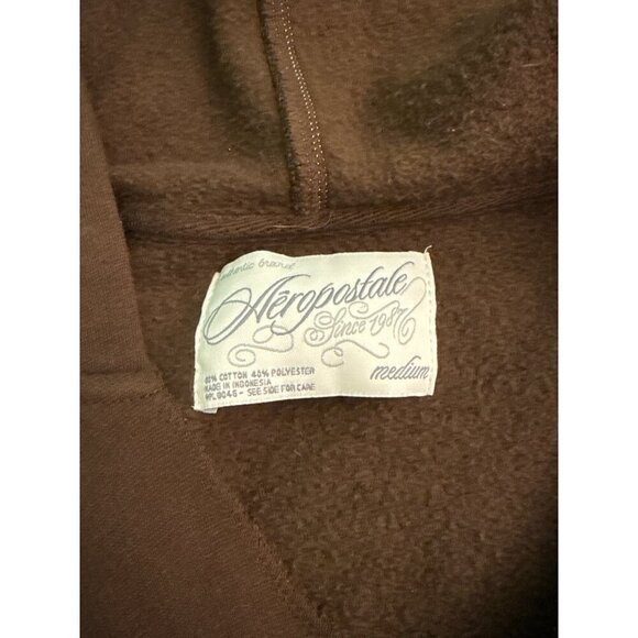 Aeropostale Brown Pullover Hoodie With Kangaroo Pocket & Embroidered Logo Medium - Picture 3 of 4